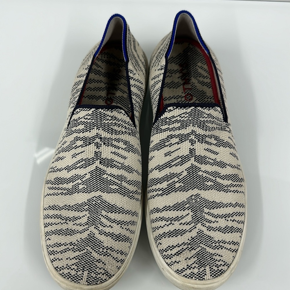 Rothy’s Animal Zebra Print navy cream loafers Sneakers 9.5